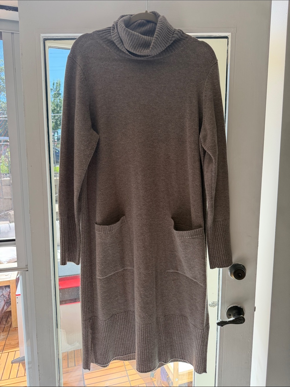 Athleta Taupe Cowl Neck Pocket Sweater Dress
